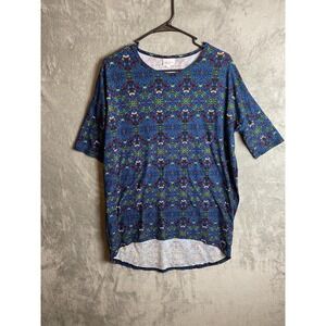 LuLaRoe XS Women's Top Blue Multicolor Pattern Short‎ Sleeve